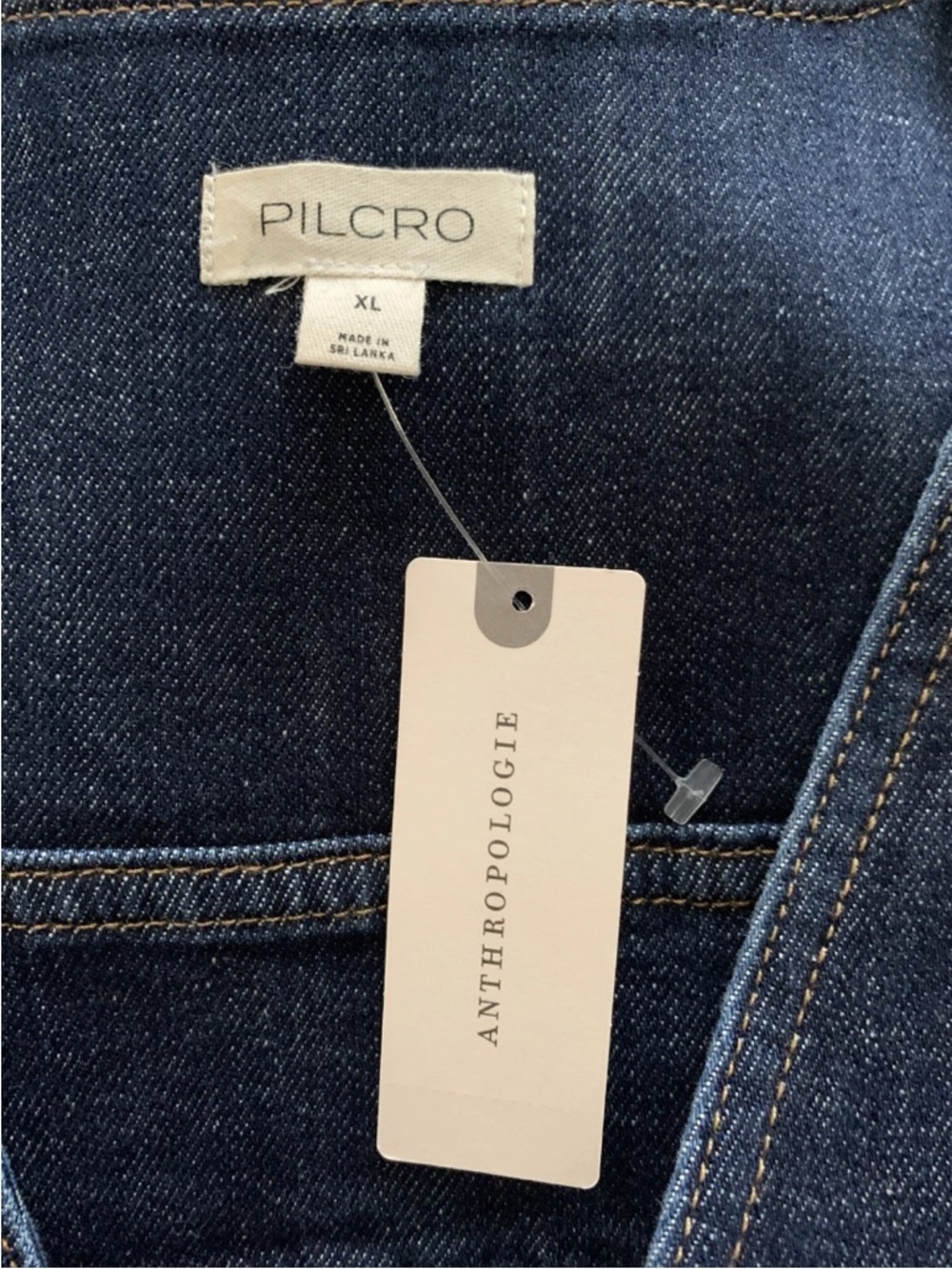 Pilcro Anthropologie Pinafore V Neck Mini Blue Denim Dress XL New NWT Sleeveless - Picture 9 of 11